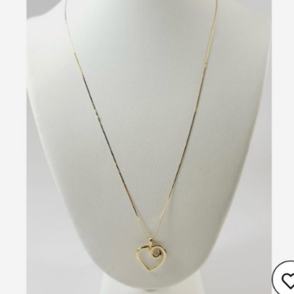17" 14K Gold Heart Swirl Pendant Necklace-1g